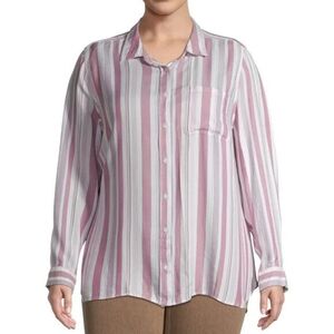 Terra & Sky Plus Size Striped Button Front Blouse